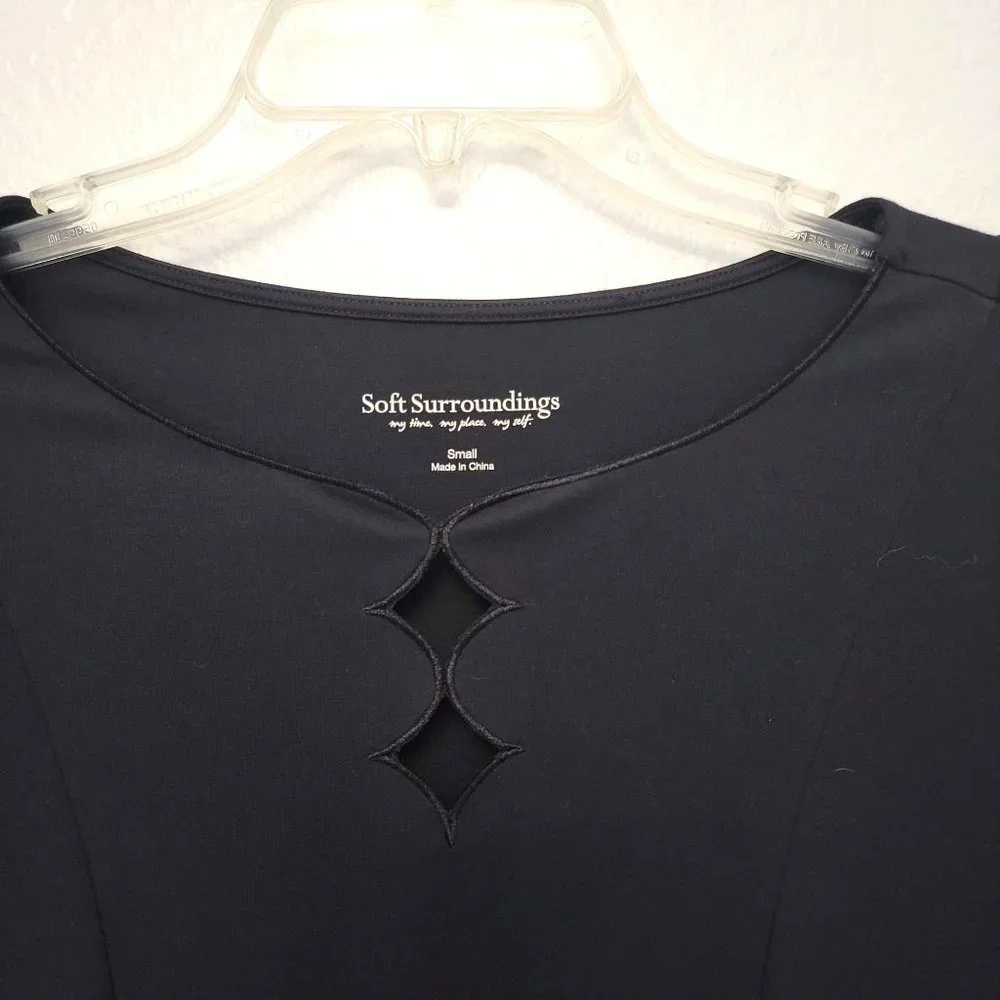 Soft Surroundings Black Eyelet Diamond Long Sleeve Sheath Dress Size Small - Picture 2 of 11